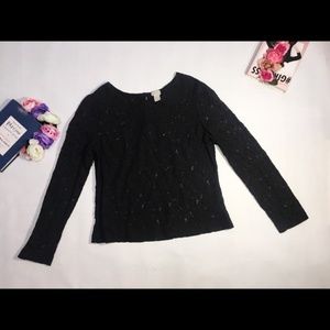 H&M Blouse Black Lace Sexy Long Sleeve Top Size 10